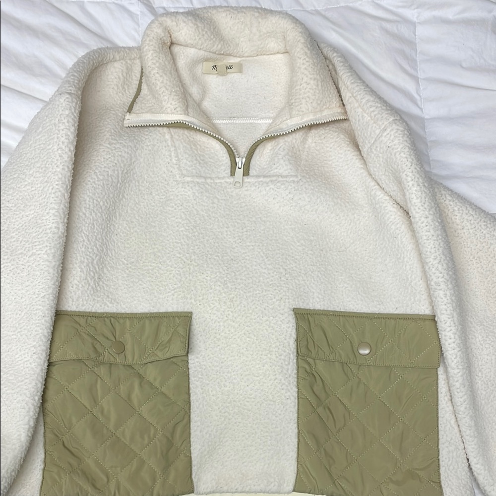 Madewell Cream Teddy Jacket with Tan Pockets